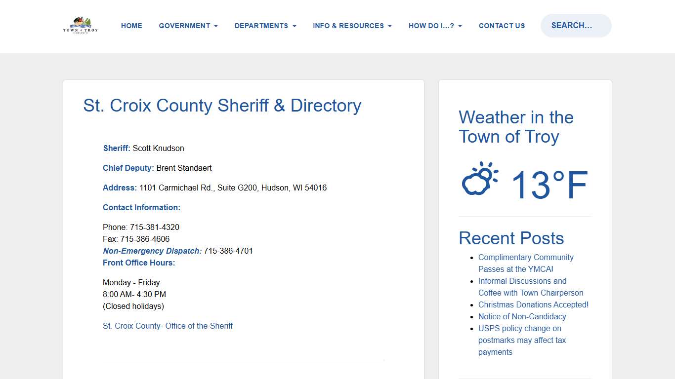 St. Croix County Sheriff & Directory – Town of Troy